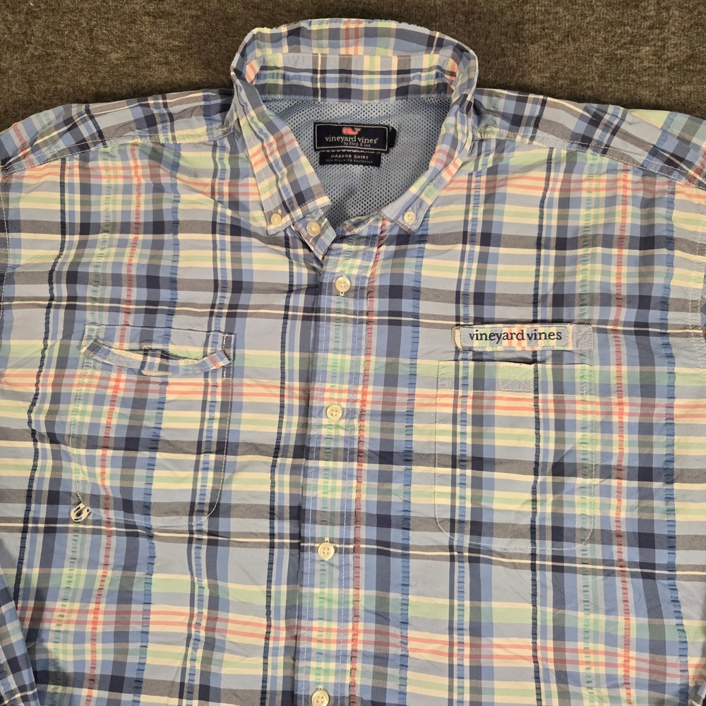 Vineyard Vines Harbor Shirt Men XXL Blue Plaid Fishing Vented Button Down 1W1032